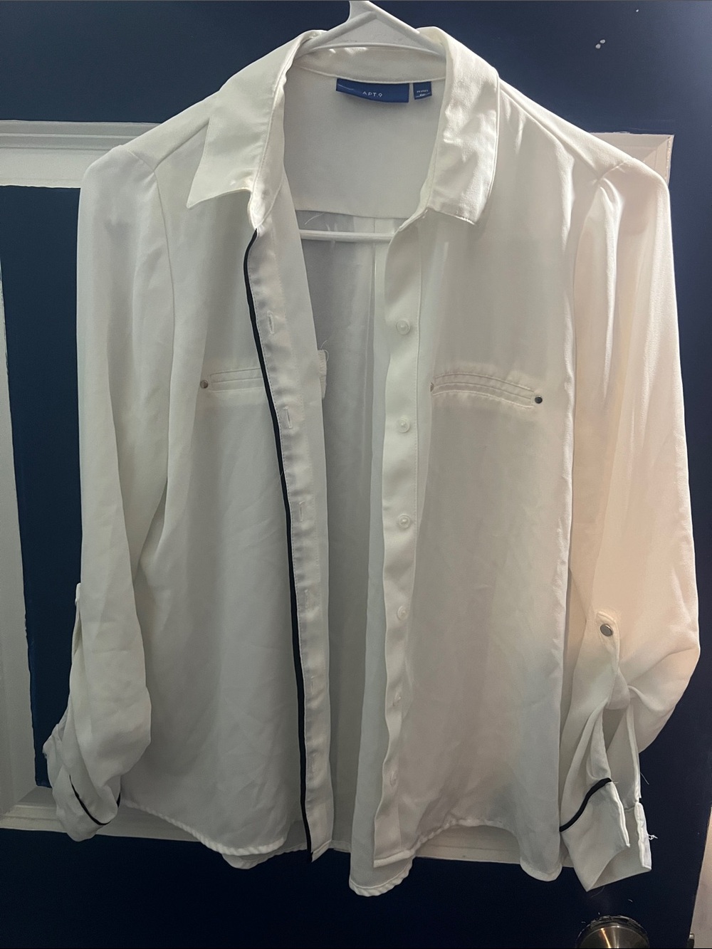Apt. 9 White Button-Up Shirt Jacket with Black Trim